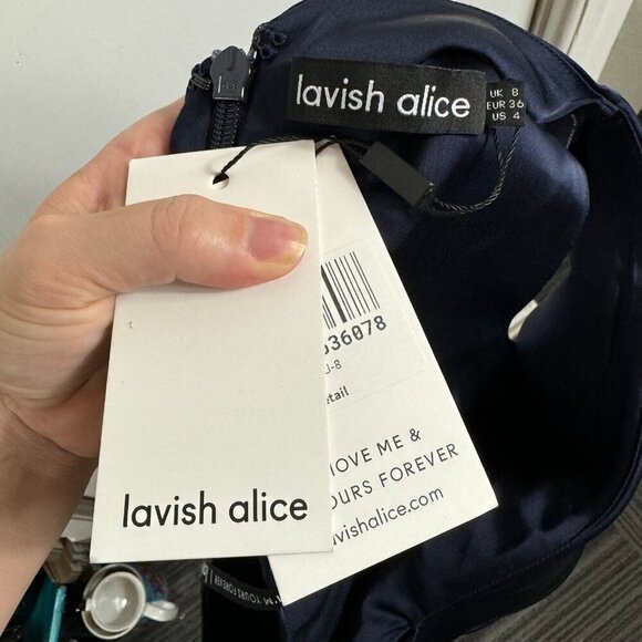 Lavish Alice pleated one shoulder bonded satin midi dress in navy - Picture 9 of 9